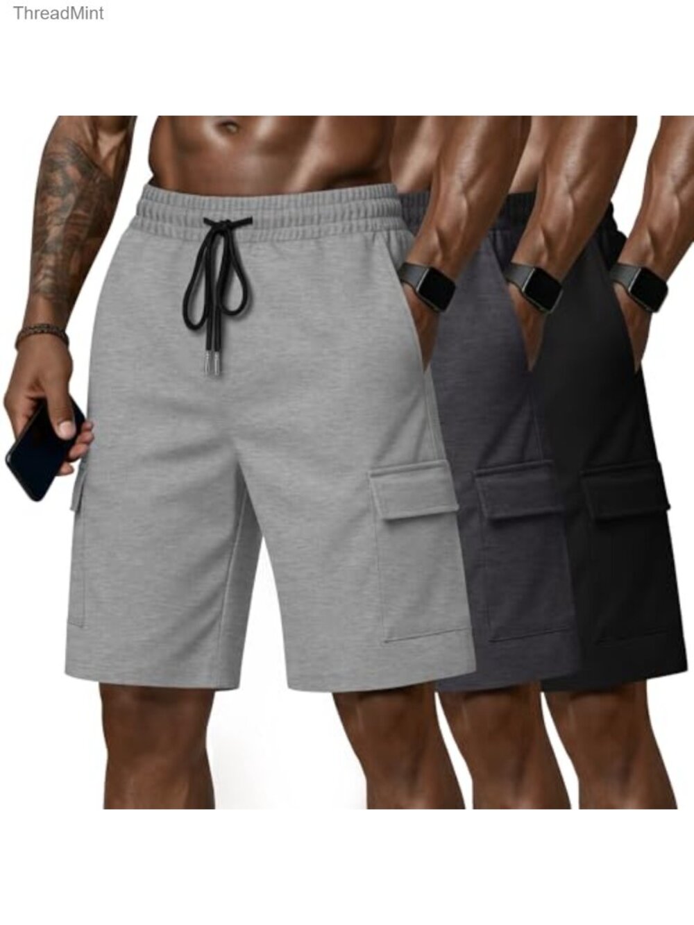 3 Pack Men's Cargo Shorts Big & Tall Athletic Sweat Shorts 9" Inseam Drawstring